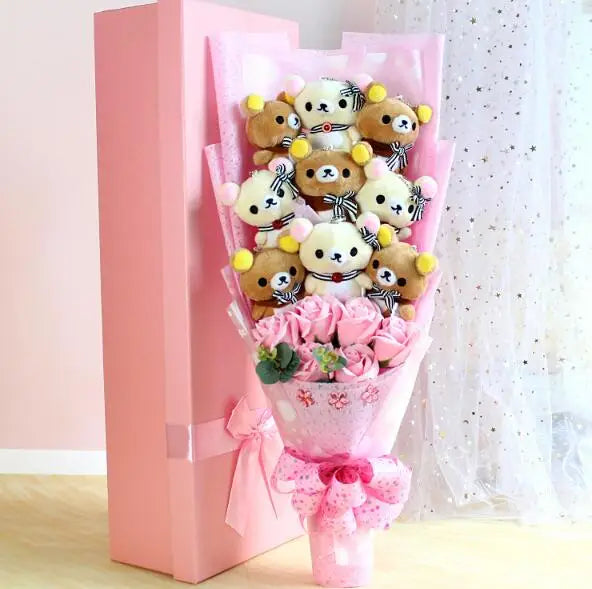 Graduate Teddy Bear with Rilakkuma: Stuffed Animal Plush Toy Complete with Graduation Flower Bouquet in Gift Box - Ideal Birthday and Graduation Gifts ShopOnlyDeal