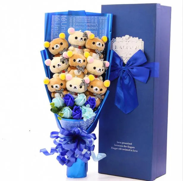 Graduate Teddy Bear with Rilakkuma: Stuffed Animal Plush Toy Complete with Graduation Flower Bouquet in Gift Box - Ideal Birthday and Graduation Gifts ShopOnlyDeal