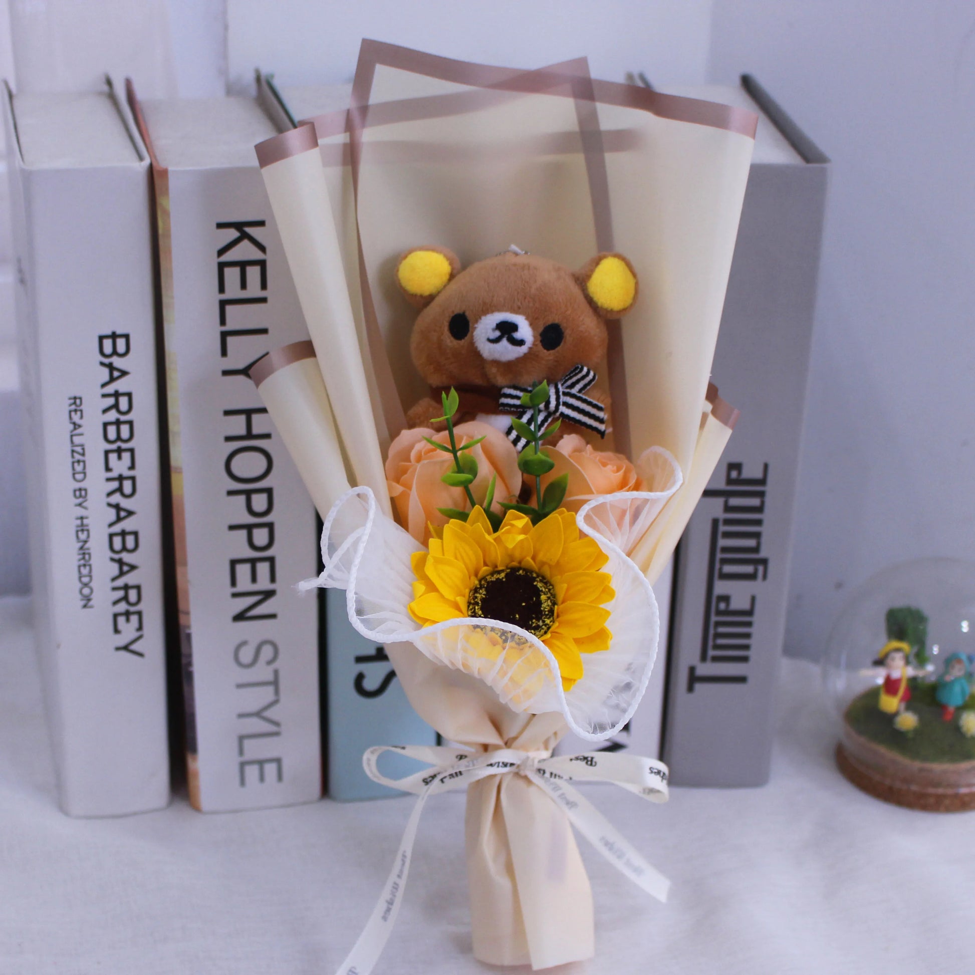 Graduate Teddy Bear with Rilakkuma: Stuffed Animal Plush Toy Complete with Graduation Flower Bouquet in Gift Box - Ideal Birthday and Graduation Gifts ShopOnlyDeal