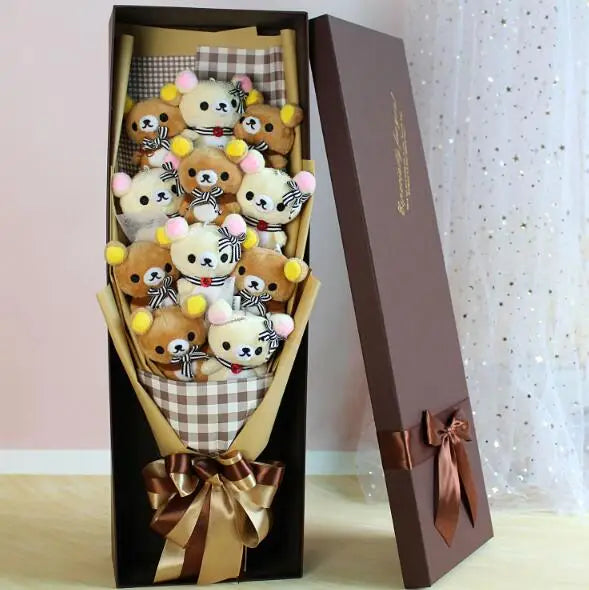 Graduate Teddy Bear with Rilakkuma: Stuffed Animal Plush Toy Complete with Graduation Flower Bouquet in Gift Box - Ideal Birthday and Graduation Gifts ShopOnlyDeal