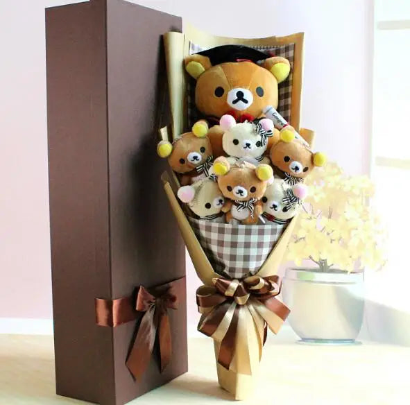 Graduate Teddy Bear with Rilakkuma: Stuffed Animal Plush Toy Complete with Graduation Flower Bouquet in Gift Box - Ideal Birthday and Graduation Gifts ShopOnlyDeal