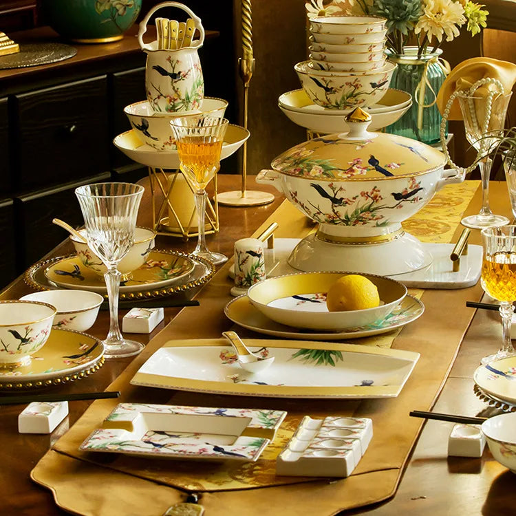 Bowl and dish set household Jingdezhen Ceramic tableware  high-end luxury gold rimmed European bone china bowls plate ShopOnlyDeal