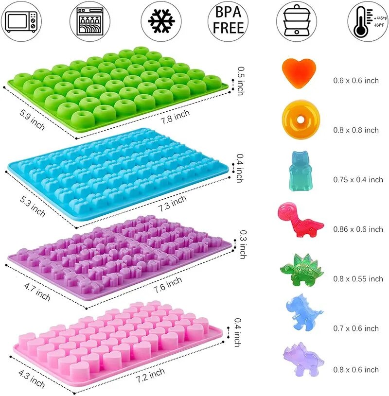 Gummy Bear Mold Silicone Chocolate Mold with Dropper DIY Dinosaur/Bear/Heart and Mini Donuts Valentine's Day Party Baking Mold ShopOnlyDeal