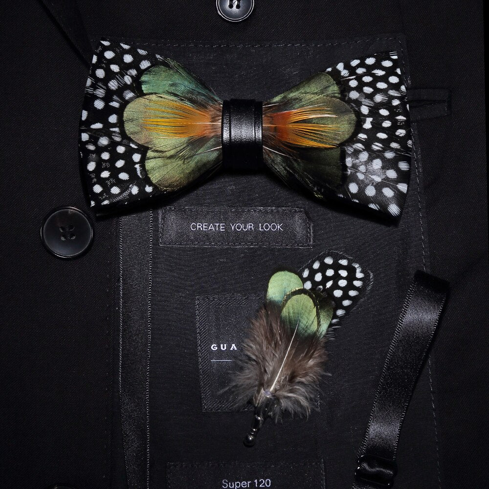 Bow Tie & Pin set handmade Natural Feather bowtie Gift Box Business Suit For Wedding Party Fashion Colorful Men's ShopOnlyDeal