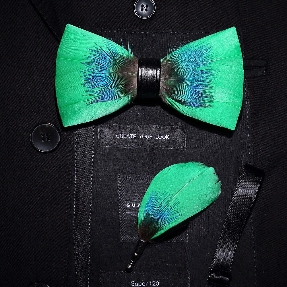 Bow Tie & Pin set handmade Natural Feather bowtie Gift Box Business Suit For Wedding Party Fashion Colorful Men's ShopOnlyDeal