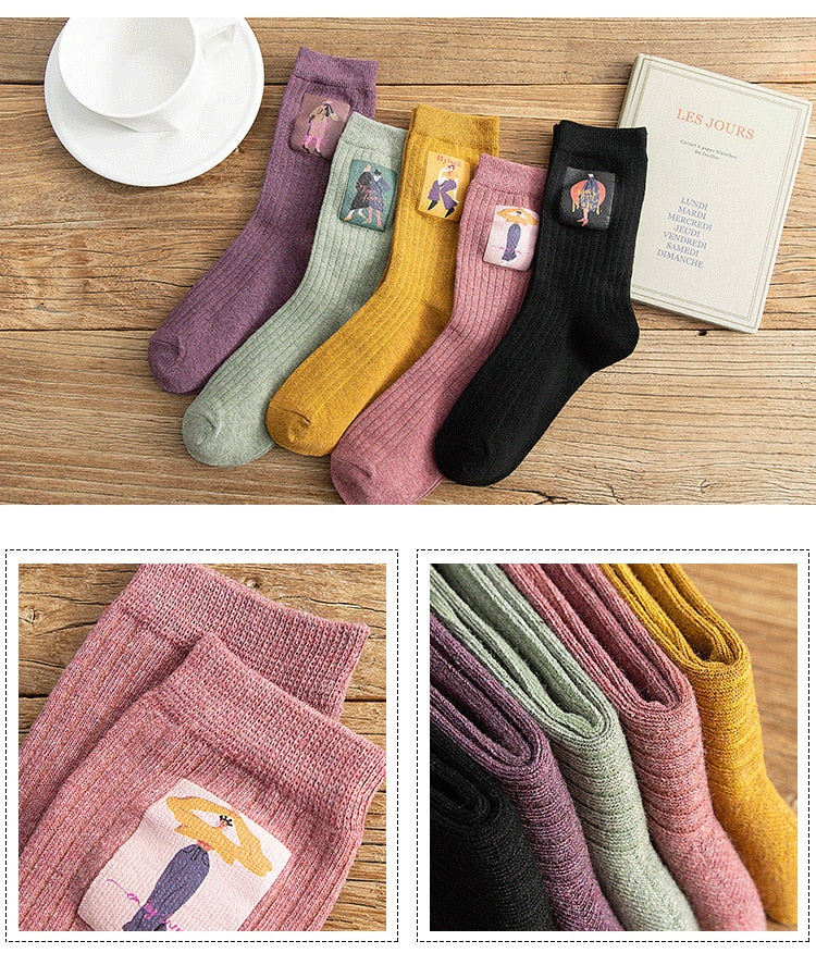 Cotton Women Long Socks 2022 Autumn Breathable Deodorant  New Cute Cartoon Fashion Brief Wild Trend Motion Cotton Socks Women HOPUS MY SOCKS Store