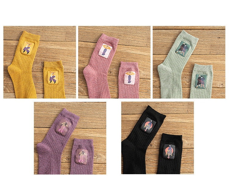 Cotton Women Long Socks 2022 Autumn Breathable Deodorant  New Cute Cartoon Fashion Brief Wild Trend Motion Cotton Socks Women HOPUS MY SOCKS Store