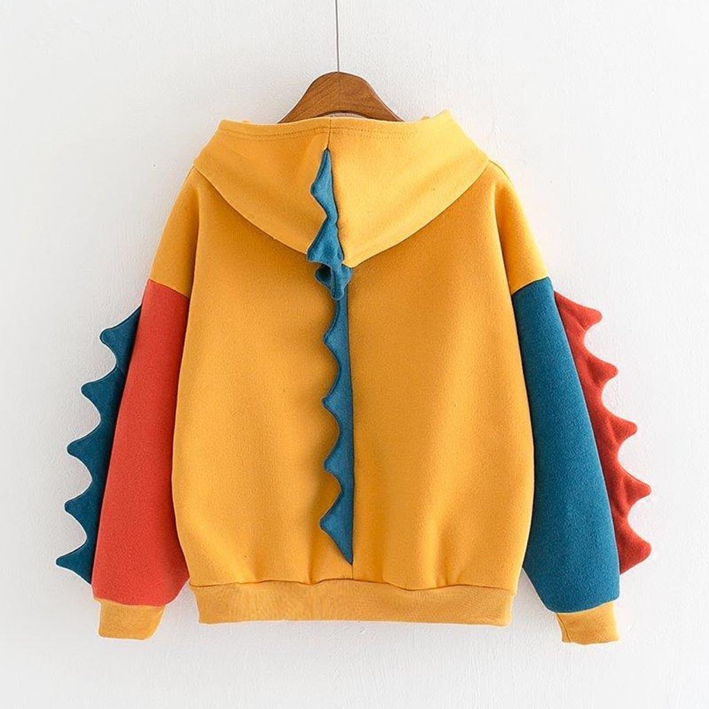 Cute Dino Hoodies Patchwork Winter Harajuku Kawaii Sweatshirt Women Oversize Hooded Pullover Dinosaur Cos Tops Tracksuit Sudadera New ShopOnlyDeal