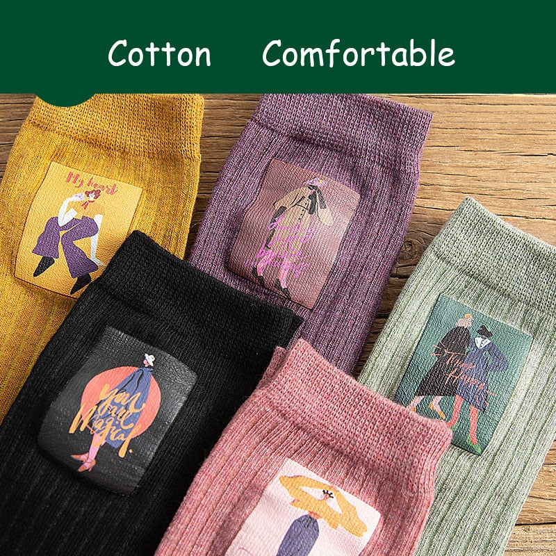 Cotton Women Long Socks 2022 Autumn Breathable Deodorant  New Cute Cartoon Fashion Brief Wild Trend Motion Cotton Socks Women HOPUS MY SOCKS Store