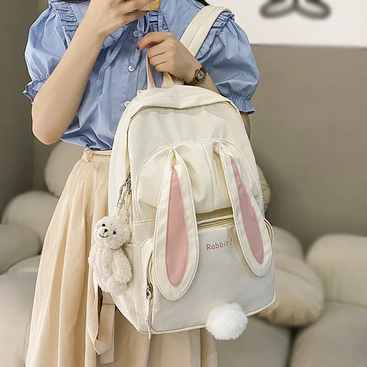 Cute Rabbit Young Girl School Backpack Female Large Capacity Kawaii Back Pack Mochila Pink Women Bagpack Nylon Cartoon Schoolbag ShopOnlyDeal