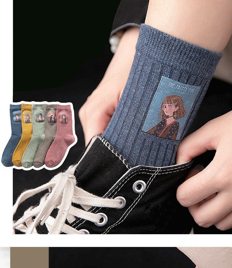 Cotton Women Long Socks 2022 Autumn Breathable Deodorant  New Cute Cartoon Fashion Brief Wild Trend Motion Cotton Socks Women HOPUS MY SOCKS Store