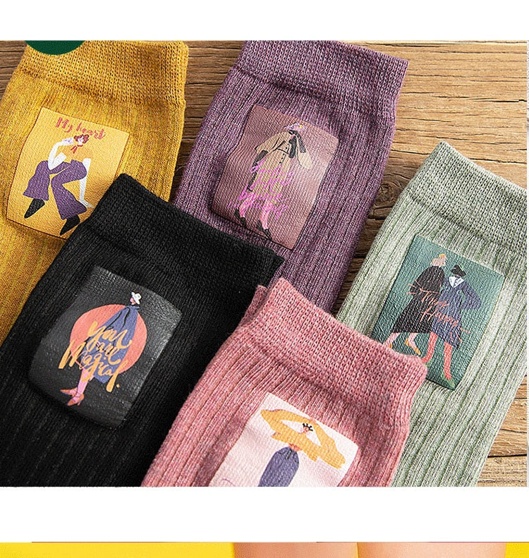 Cotton Women Long Socks 2022 Autumn Breathable Deodorant  New Cute Cartoon Fashion Brief Wild Trend Motion Cotton Socks Women HOPUS MY SOCKS Store