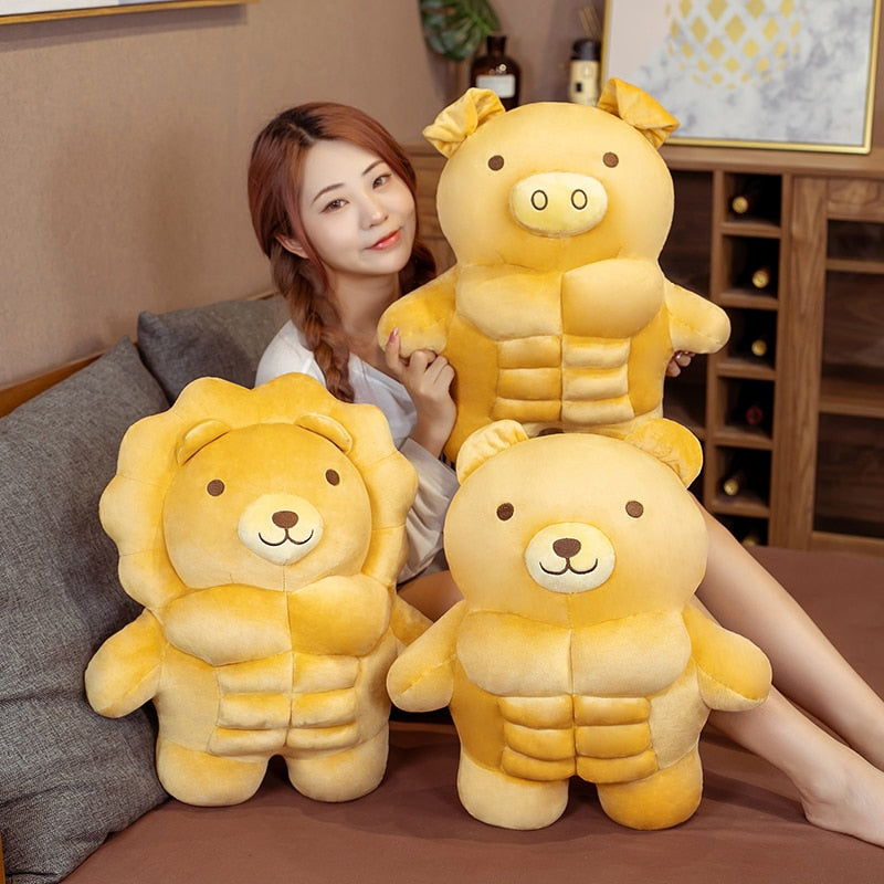 Cute Bread Big Muscle Bear Plush Toy Stuffed Animal Lion Soft Doll Cartoon Sleep Hug Pillow Girlfriend Birthday Gift Boy 30-70cm ShopOnlyDeal