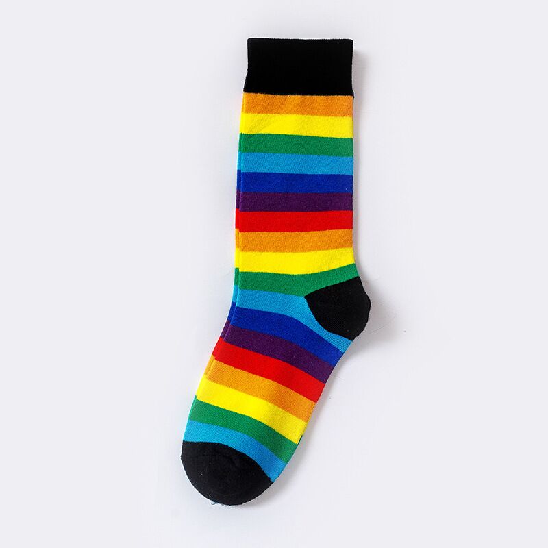 Rainbow Striped Casual Socks1 Pair Cotton Elasticity Sweat Women Long Sock Candy Colors Sporty Meias Retro Harajuku Casual Socks ShopOnlyDeal