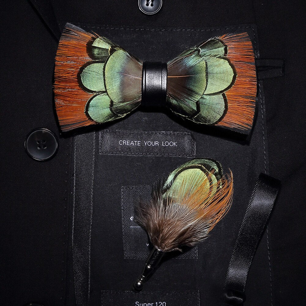 Bow Tie & Pin set handmade Natural Feather bowtie Gift Box Business Suit For Wedding Party Fashion Colorful Men's ShopOnlyDeal