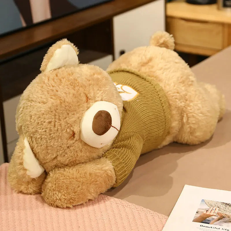 Giant Size Lying Teddy Plush Toy - Soft Sweater Bear Plush Pillow - Perfect Xmas Gift, Available in 80CM and 100CM ShopOnlyDeal