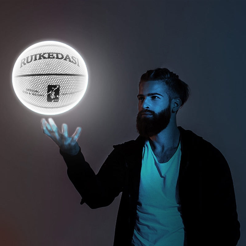 Glowing Basketball Night Light Holographic Reflective Basketball Ball Size 7 PU Bascket Woman Man Sports Luminous Indoor Outdoor Professional Training Balls ShopOnlyDeal