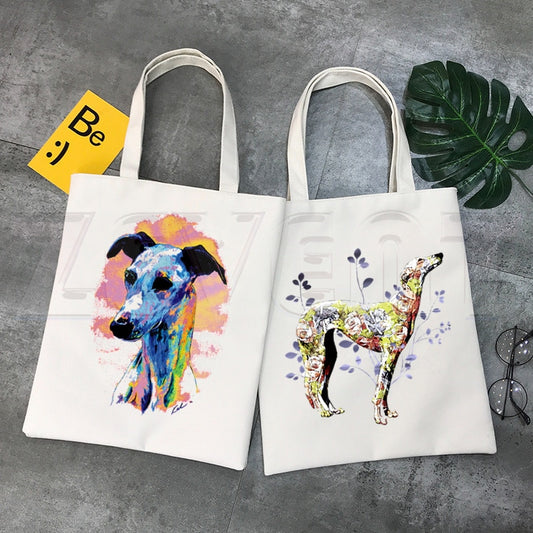 Greyhound Dog Fashion Canvas Bag Women Girls Simple Large Capacity Storage Handbag Shoulder Bag Tote Reusable Student Bookbag ShopOnlyDeal