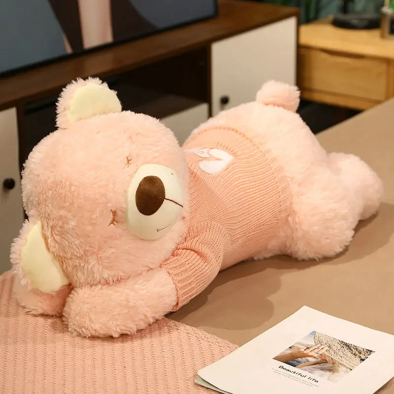 Giant Size Lying Teddy Plush Toy - Soft Sweater Bear Plush Pillow - Perfect Xmas Gift, Available in 80CM and 100CM ShopOnlyDeal