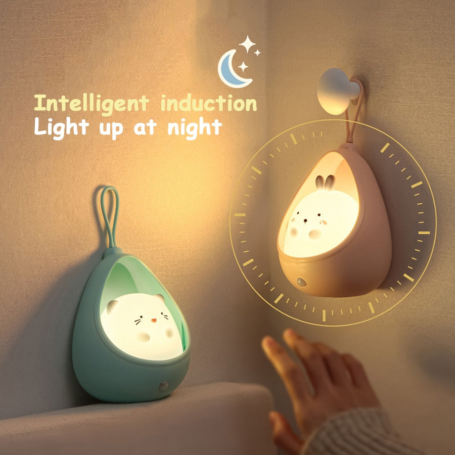 Kids Room Night Light with Sensor Control Cute Animal In A Basket Human Kids Bedroom USB Rechargeable Silicone LED wall lights ShopOnlyDeal