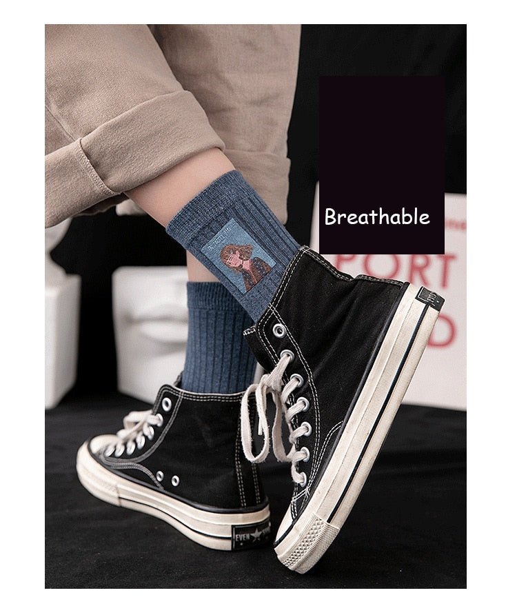 Cotton Women Long Socks 2022 Autumn Breathable Deodorant  New Cute Cartoon Fashion Brief Wild Trend Motion Cotton Socks Women HOPUS MY SOCKS Store