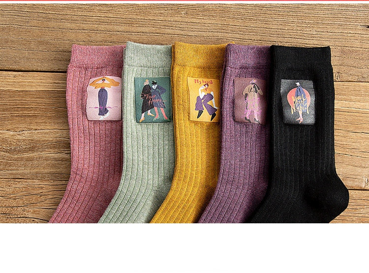 Cotton Women Long Socks 2022 Autumn Breathable Deodorant  New Cute Cartoon Fashion Brief Wild Trend Motion Cotton Socks Women HOPUS MY SOCKS Store