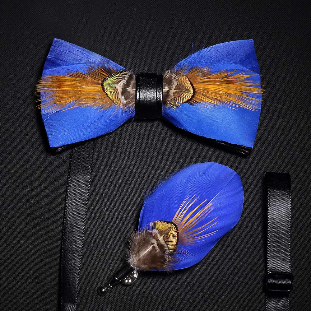 Bow Tie & Pin set handmade Natural Feather bowtie Gift Box Business Suit For Wedding Party Fashion Colorful Men's ShopOnlyDeal