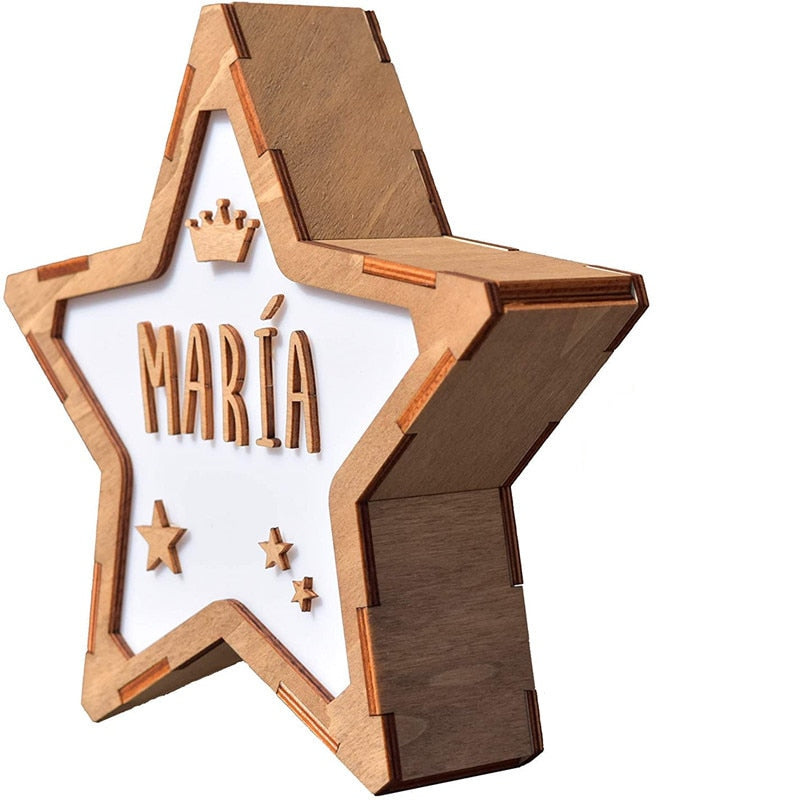 Personalized Wood Star Night Light USB Name / Text Custom Lamps For Baby Christmas Custom Wedding Gift Home Decor Decorative Lamp ShopOnlyDeal