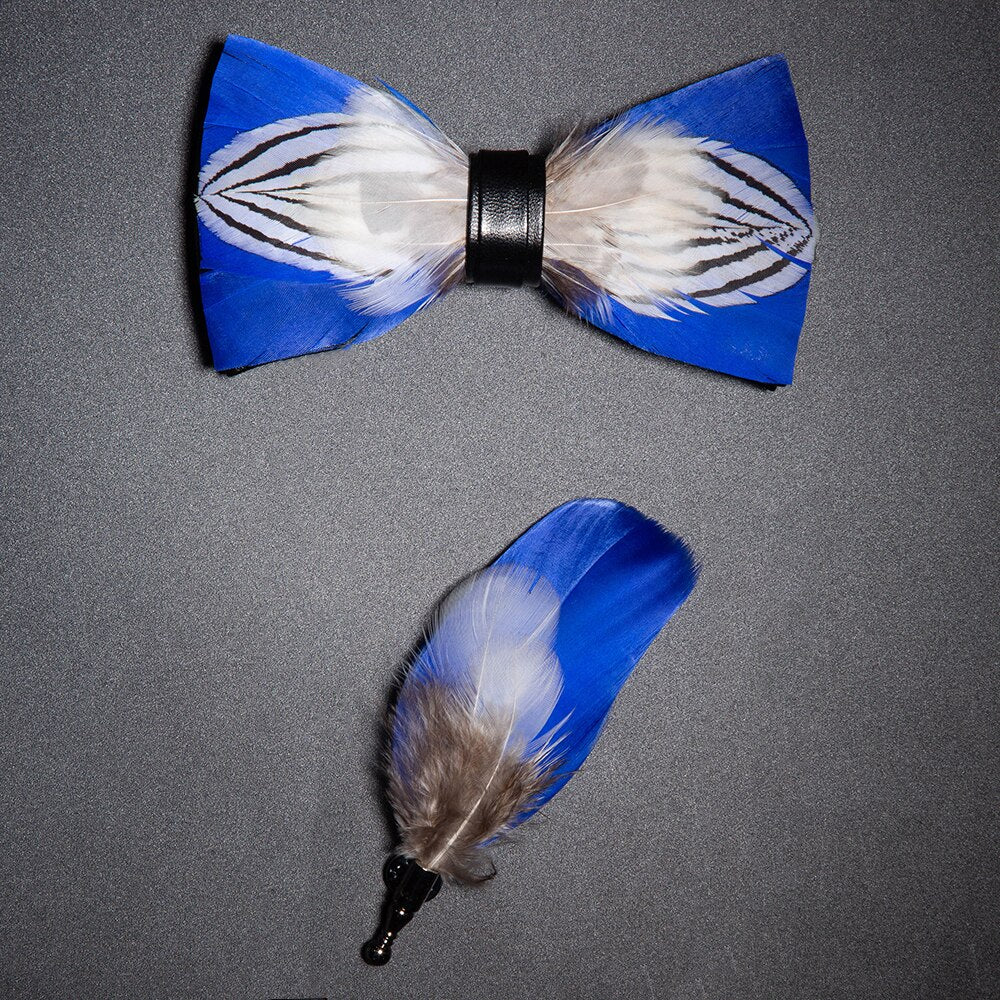 Bow Tie & Pin set handmade Natural Feather bowtie Gift Box Business Suit For Wedding Party Fashion Colorful Men's ShopOnlyDeal