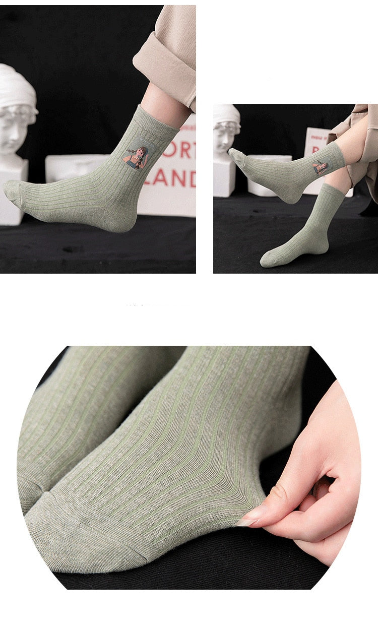 Cotton Women Long Socks 2022 Autumn Breathable Deodorant  New Cute Cartoon Fashion Brief Wild Trend Motion Cotton Socks Women HOPUS MY SOCKS Store