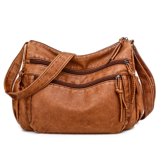 Vintage Women Shoulder Bag Pu Leather Crossbody Bag Soft Women Purse Multi-pockets Messenger Bag Designer Flap Bag Lady Handbag ShopOnlyDeal