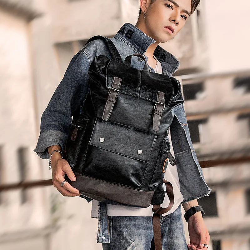 Multifunction Men PU Leather Backpack - Vintage Canvas Backpacks - School Bag - Neutral Portable - Wearproof Travel Bag ShopOnlyDeal