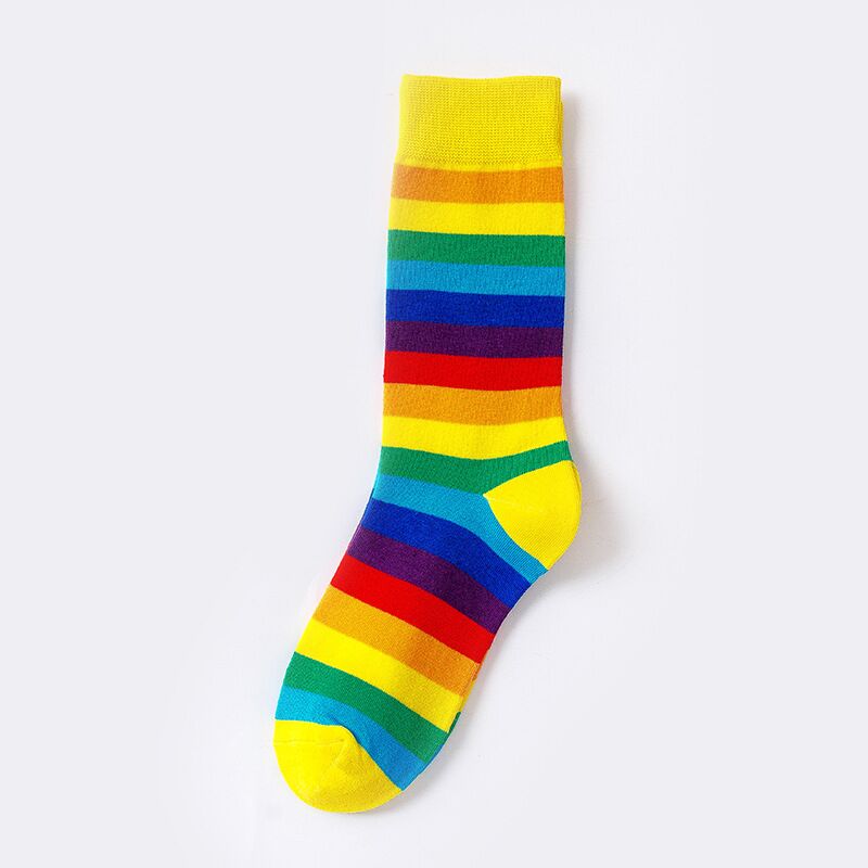 Rainbow Striped Casual Socks1 Pair Cotton Elasticity Sweat Women Long Sock Candy Colors Sporty Meias Retro Harajuku Casual Socks ShopOnlyDeal