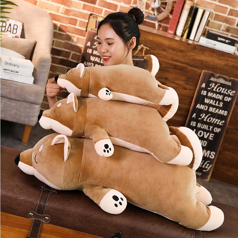 60/80/100cm Cartoon Lying Plush Stuffed Dog Big Toys Shiba Inu Dog Doll Lovely Animal Children Birthday Gift Corgi Plush Pillow ShopOnlyDeal