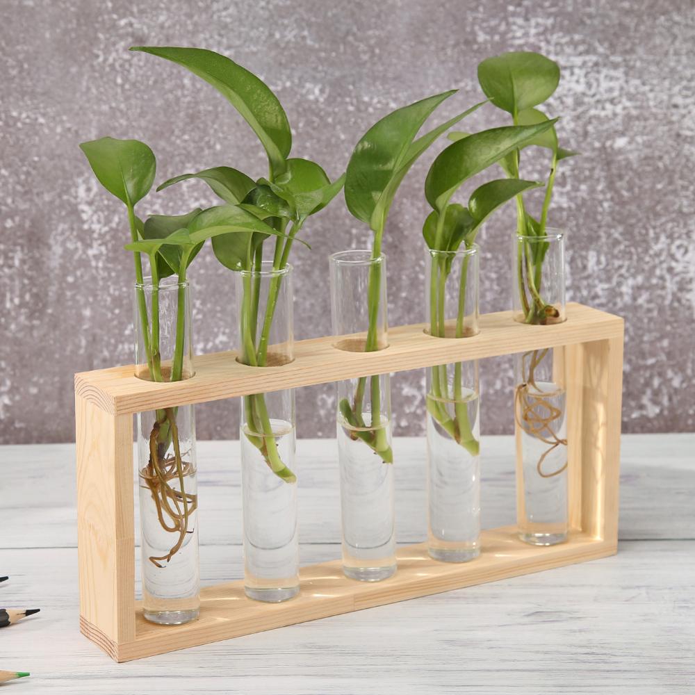 Hydroponic Plant Transparent Vase Glass Wood Vases Glass Flower Vase Plant Bonsai Hanging Pots Home Garden Decor Wedding Decoration ShopOnlyDeal