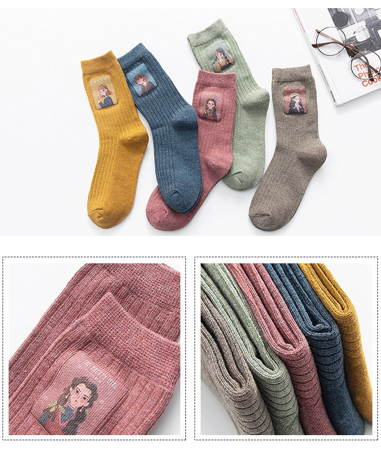 Cotton Women Long Socks 2022 Autumn Breathable Deodorant  New Cute Cartoon Fashion Brief Wild Trend Motion Cotton Socks Women HOPUS MY SOCKS Store