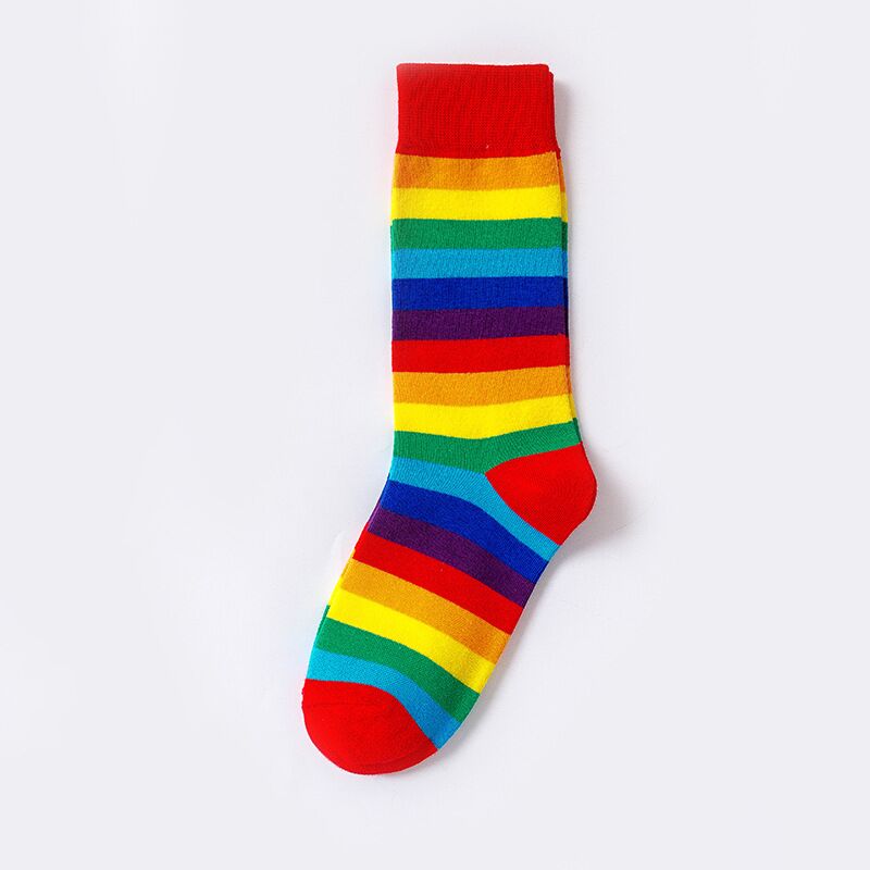 Rainbow Striped Casual Socks1 Pair Cotton Elasticity Sweat Women Long Sock Candy Colors Sporty Meias Retro Harajuku Casual Socks ShopOnlyDeal