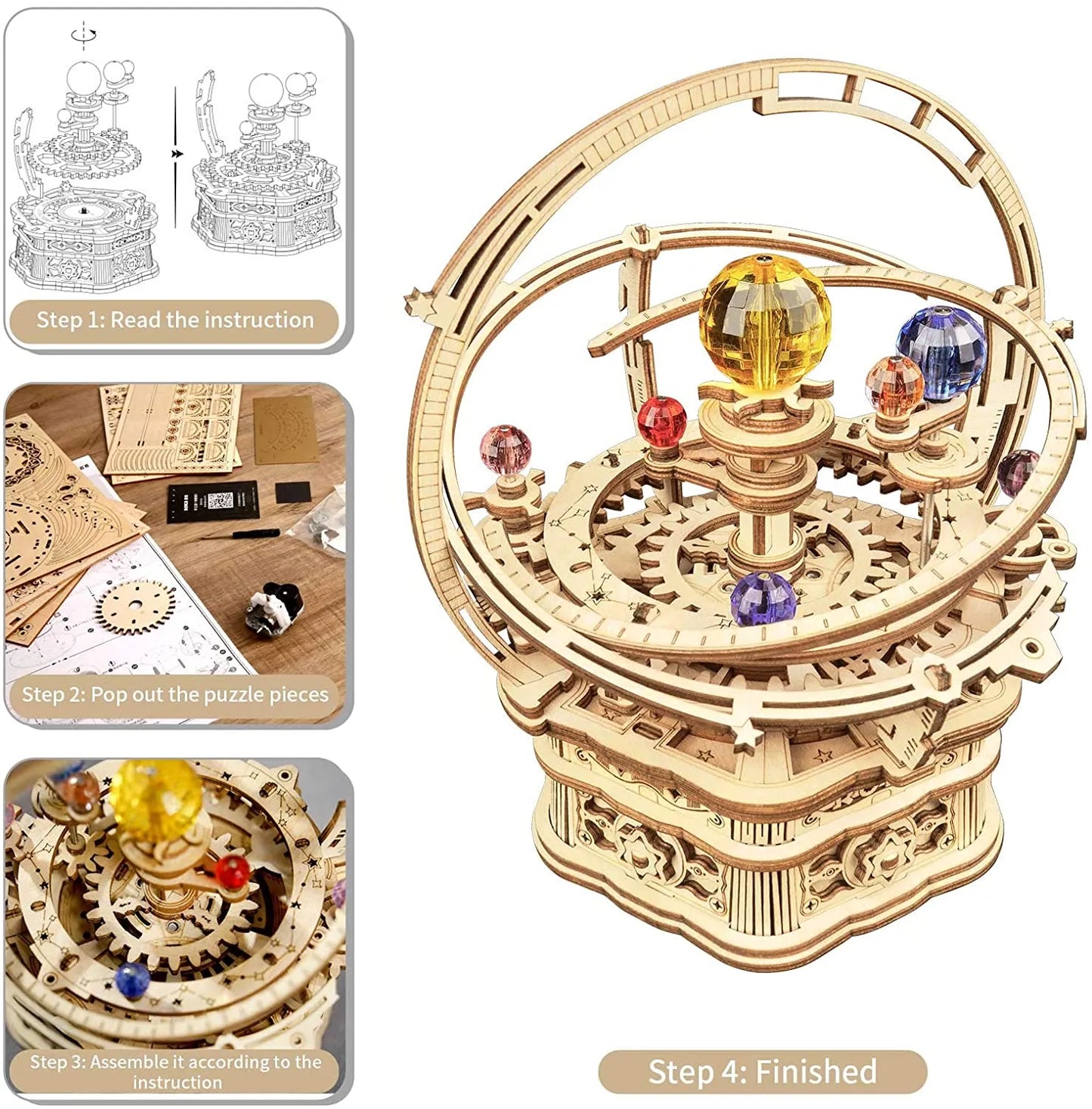 3D Starry Night Wooden 84pcs Rotatable DIY Model Building Kit Block Assembly Music Box Toy Gift for Children Adult Robotime Official Store