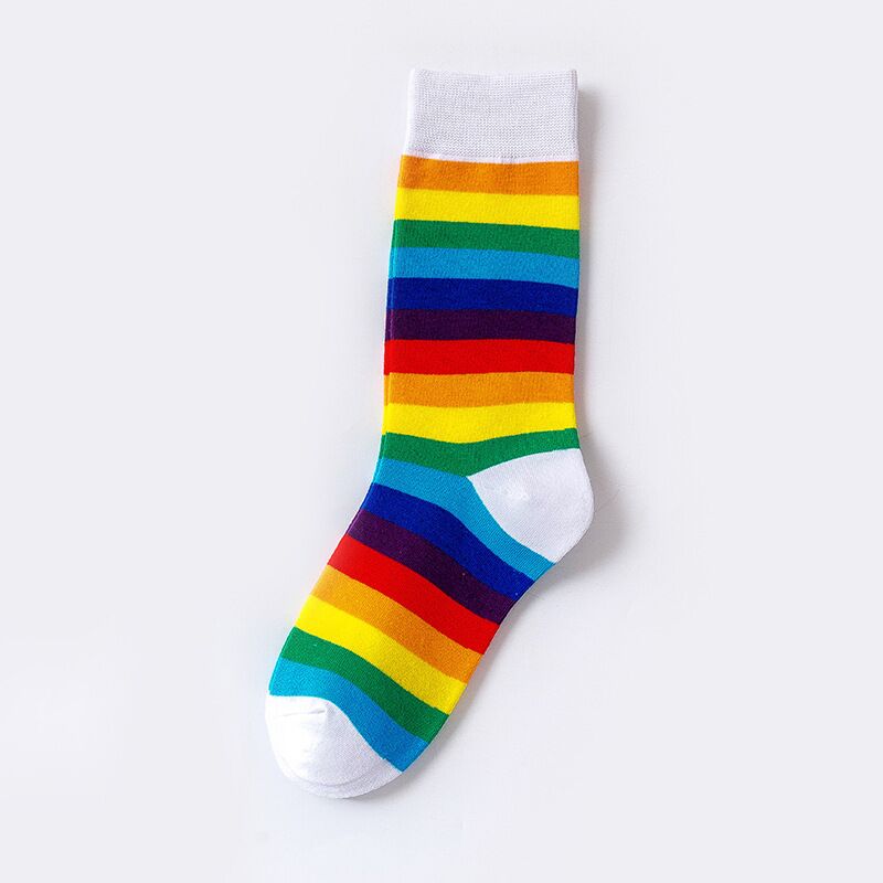 Rainbow Striped Casual Socks1 Pair Cotton Elasticity Sweat Women Long Sock Candy Colors Sporty Meias Retro Harajuku Casual Socks ShopOnlyDeal