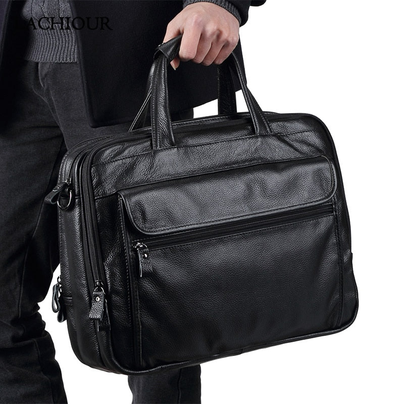 Large Men Leather Handbgs Male Genuine Leather Business Travel Brifcases Bag Men's 15.6 Inch Laptop Shoulder Bag Business A4 Bag ShopOnlyDeal