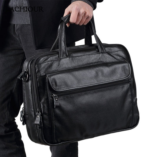 Large Men Leather Handbgs Male Genuine Leather Business Travel Brifcases Bag Men's 15.6 Inch Laptop Shoulder Bag Business A4 Bag ShopOnlyDeal
