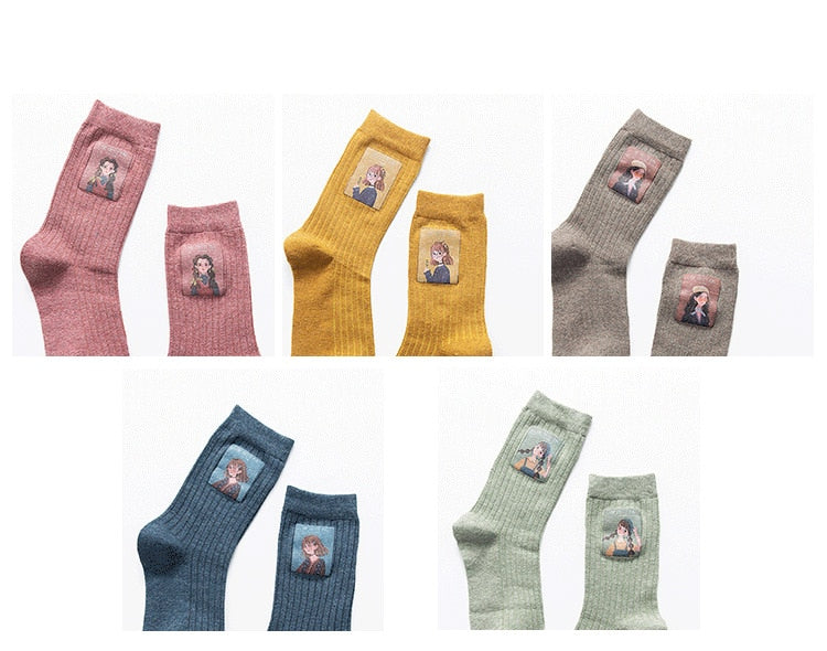 Cotton Women Long Socks 2022 Autumn Breathable Deodorant  New Cute Cartoon Fashion Brief Wild Trend Motion Cotton Socks Women HOPUS MY SOCKS Store