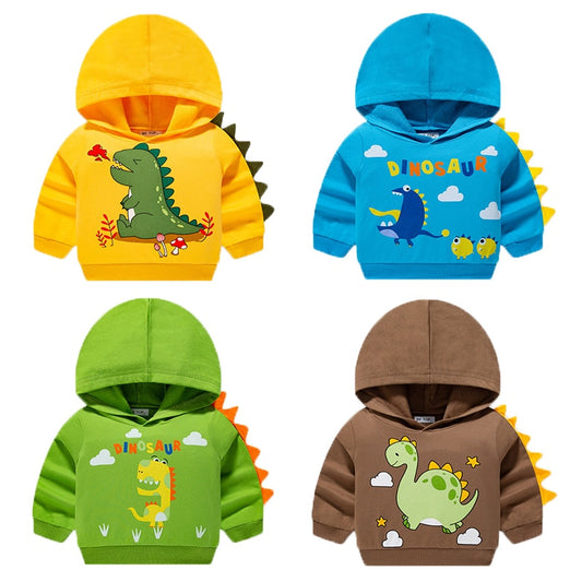 Boys' Hoodie Baby Spring and Autumn Cartoon Dinosaur Cotton Top Kids Knitted Pullover Trendy 18M-7Y Children's Sweatshirt ShopOnlyDeal