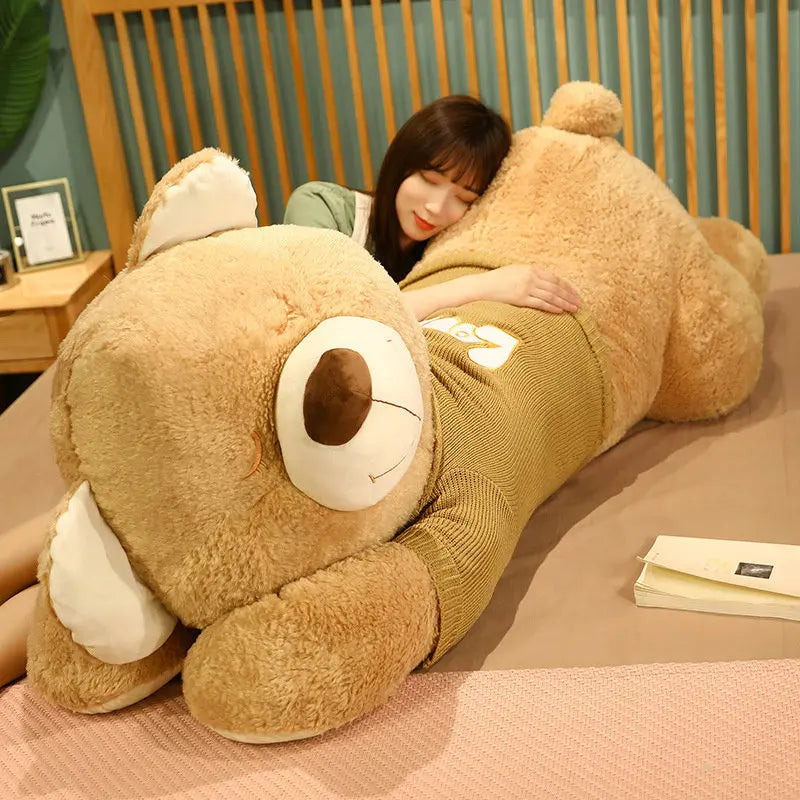 Giant Size Lying Teddy Plush Toy - Soft Sweater Bear Plush Pillow - Perfect Xmas Gift, Available in 80CM and 100CM ShopOnlyDeal