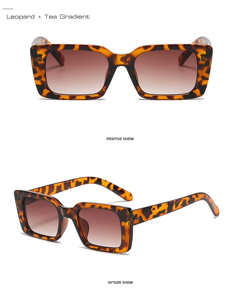 SO&EI Ins Popular Fashion Small Rectangle Sunglasses Women Retro Leopard Shades UV400 Men Trending Square Sun Glasses S&H Glasses Store