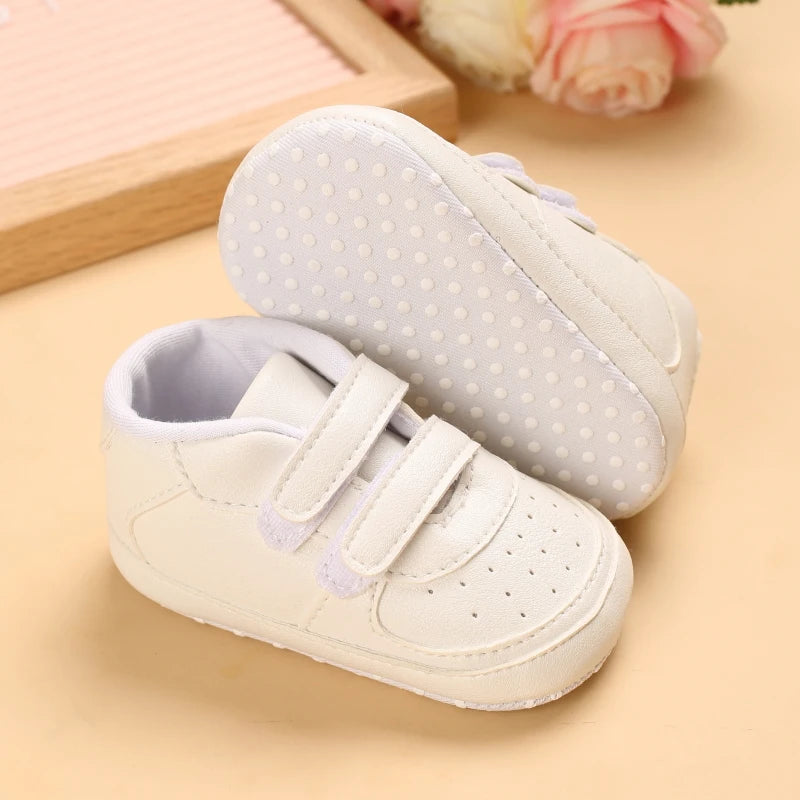 Infant Spring Shoe | Newborn Girls & Boys Recreational Baptism Non-Slip Walking Shoe | White Soft-Soled Sneaker Prewalker ShopOnlyDeal