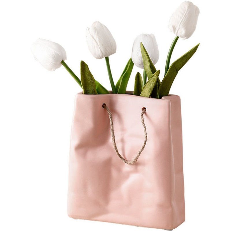 Nordic Handbag Vase Ceramic Vase White Pink Blue Bag Vases Dried Flower Arrangement Vase Filler Home Living Room Table Decor ShopOnlyDeal