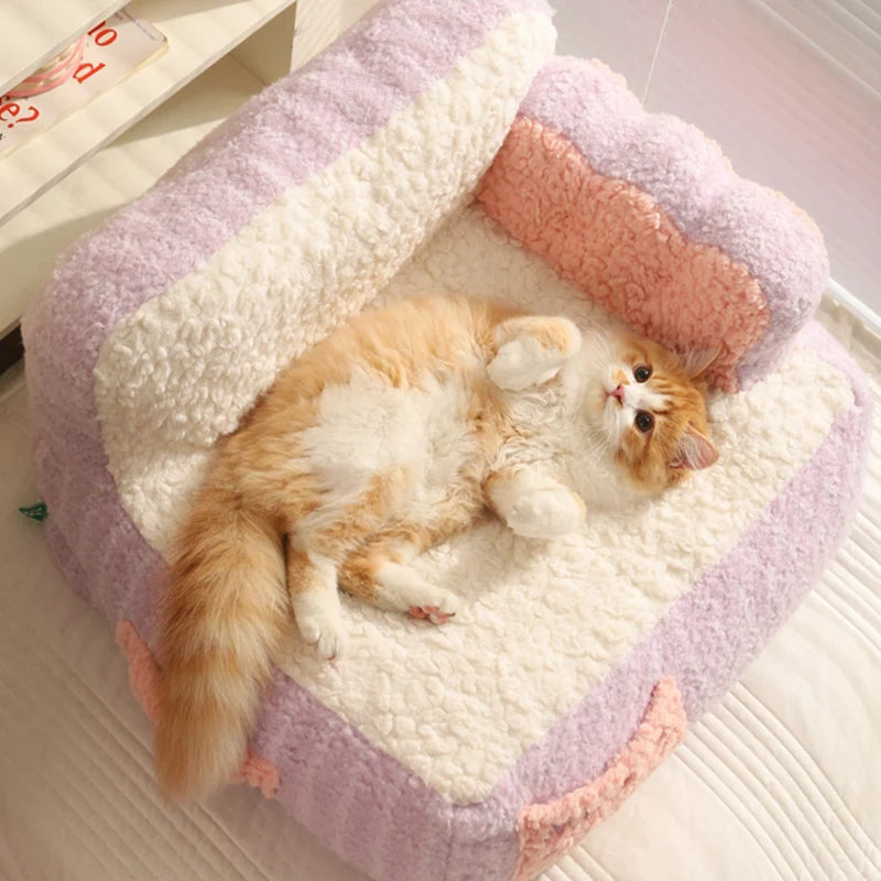 Cat Cake Sofa Nest Winter Warm Cotton Pads Thickened Deep Sleeping Bed for Small Dog Puppy Kitten Pet Supplies ShopOnlyDeal