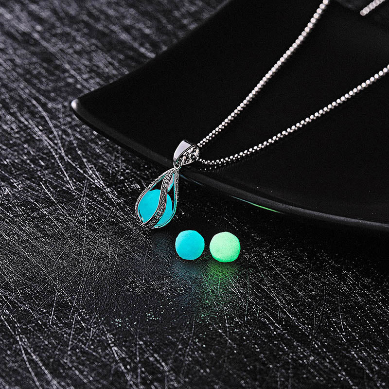 Glow In The Dark Necklace Moon Square Heart Necklaces For Woman Hollow Water Drop Pendant Night Fluorescence Light Accessories ShopOnlyDeal