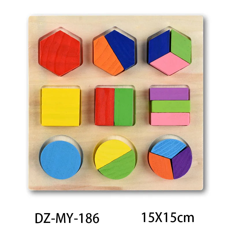 Montessori Wooden Puzzles Hand Grab Boards Toys Tangram Jigsaw Baby Educational Toys Cartoon Vehicle Animals Fruits 3D Puzzles ShopOnlyDeal